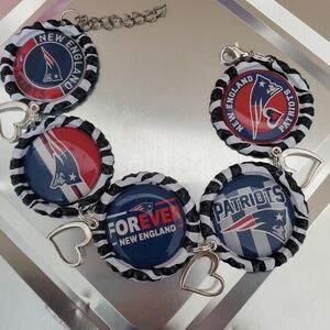 New England Patriots Charm Bracelet Black White Zebra Pattern With Extender Cute